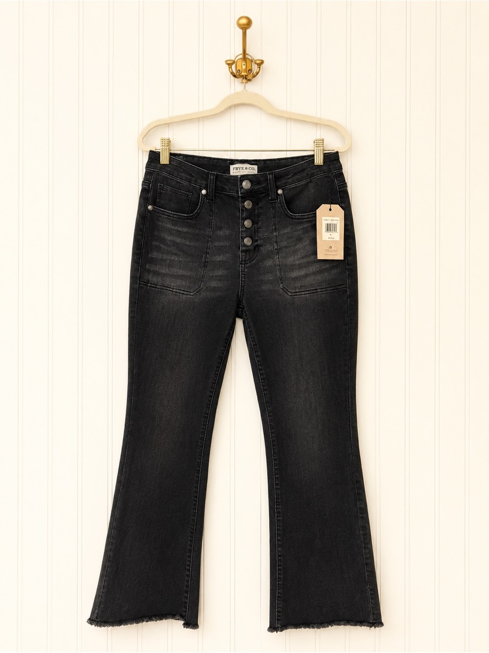 Frye and Co NWT Charcoal Wash Stretch Flare Jeans Raw Hem Size 8